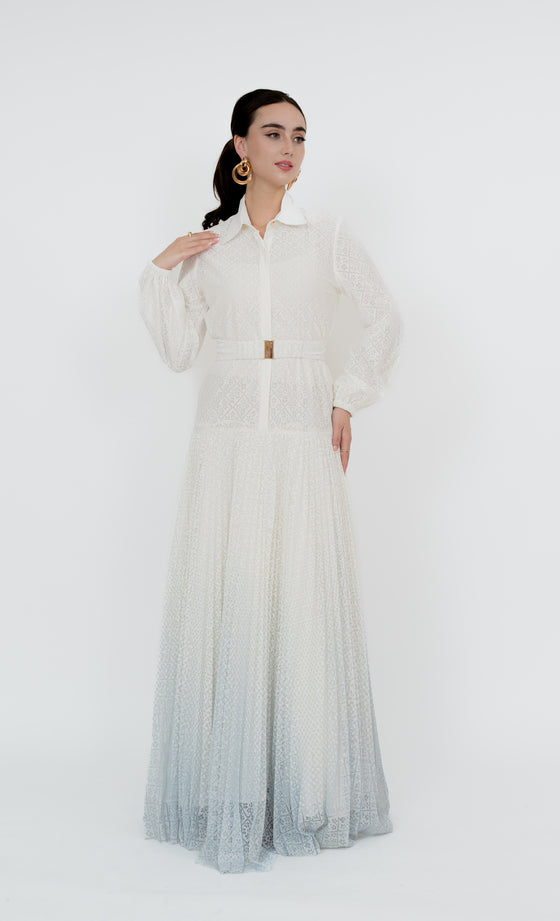 Perdana Botanical Dress in Ocean White