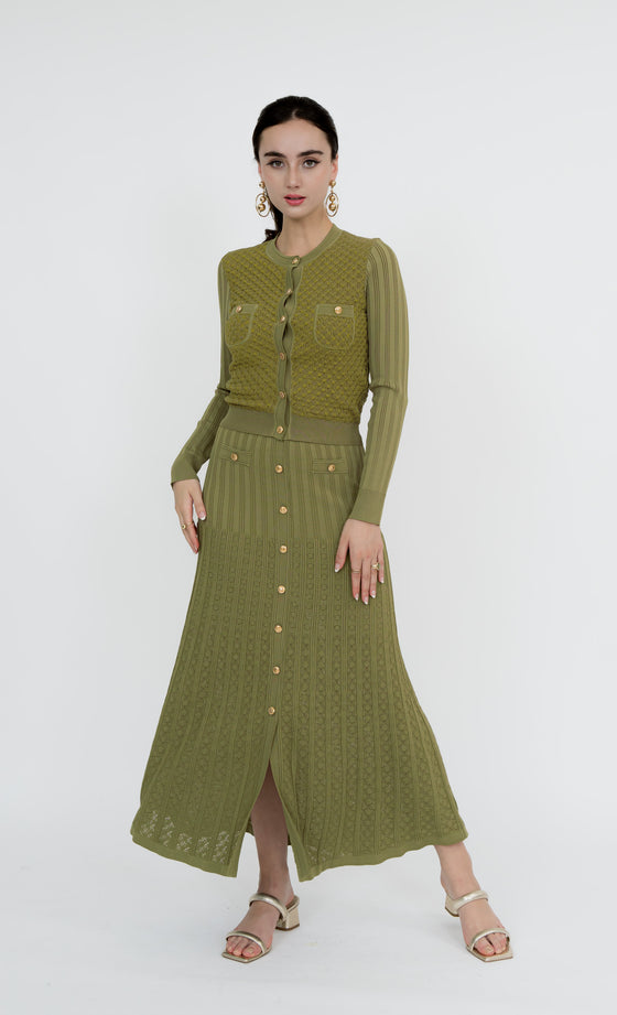 Hartamas Knit Top and Skirt in Moss Green