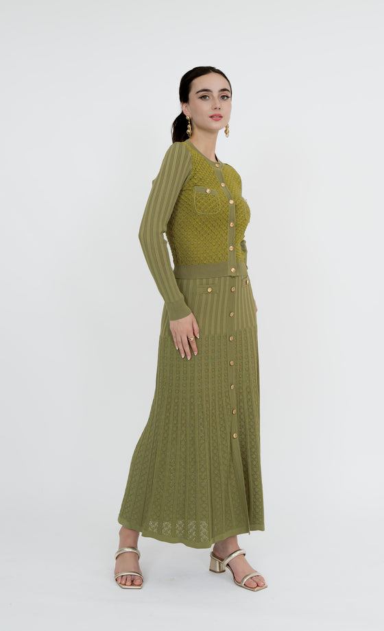 Hartamas Knit Top and Skirt in Moss Green