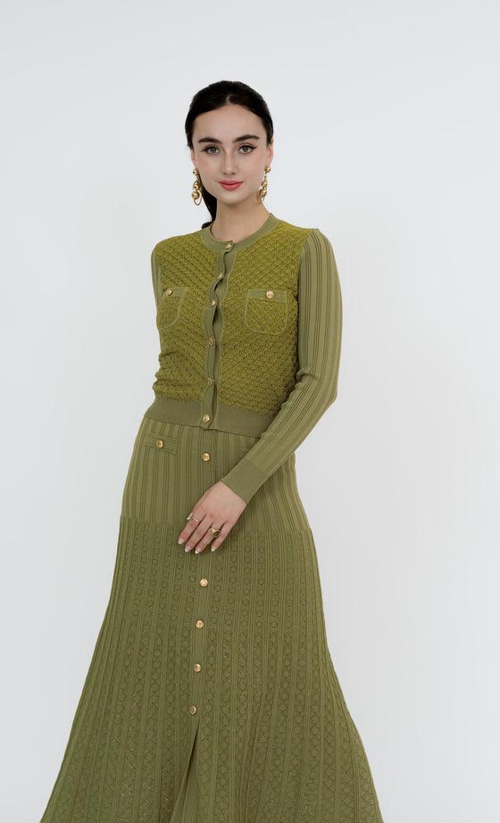 Hartamas Knit Top and Skirt in Moss Green