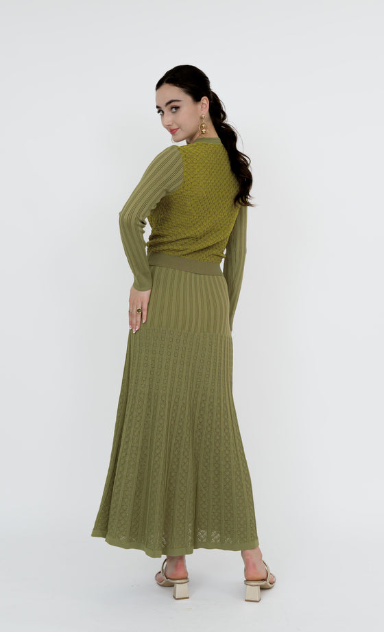 Hartamas Knit Top and Skirt in Moss Green