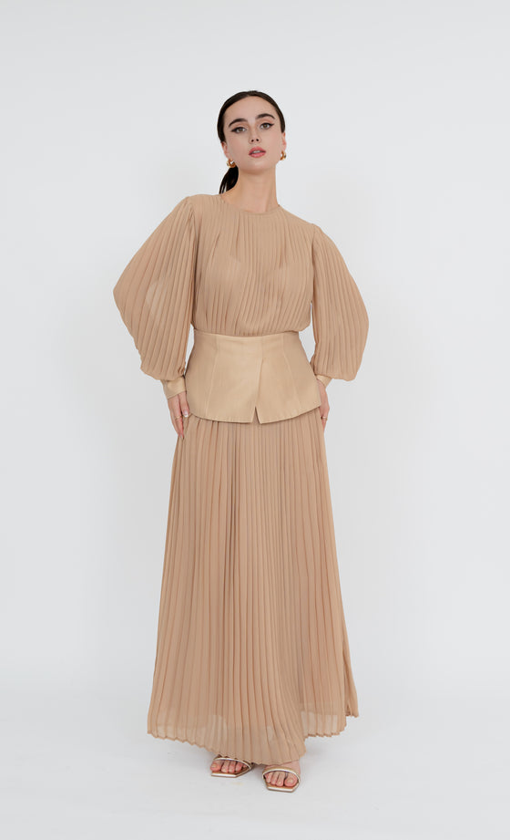 Mont Kiara Top and Skirt in Hazelnut