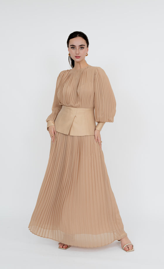 Mont Kiara Top and Skirt in Hazelnut