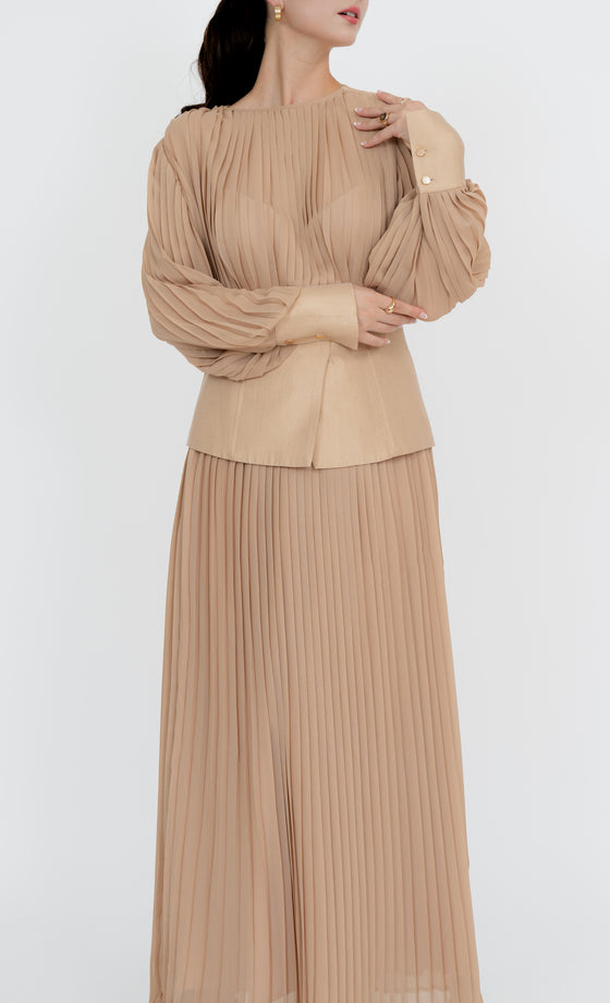 Mont Kiara Top and Skirt in Hazelnut