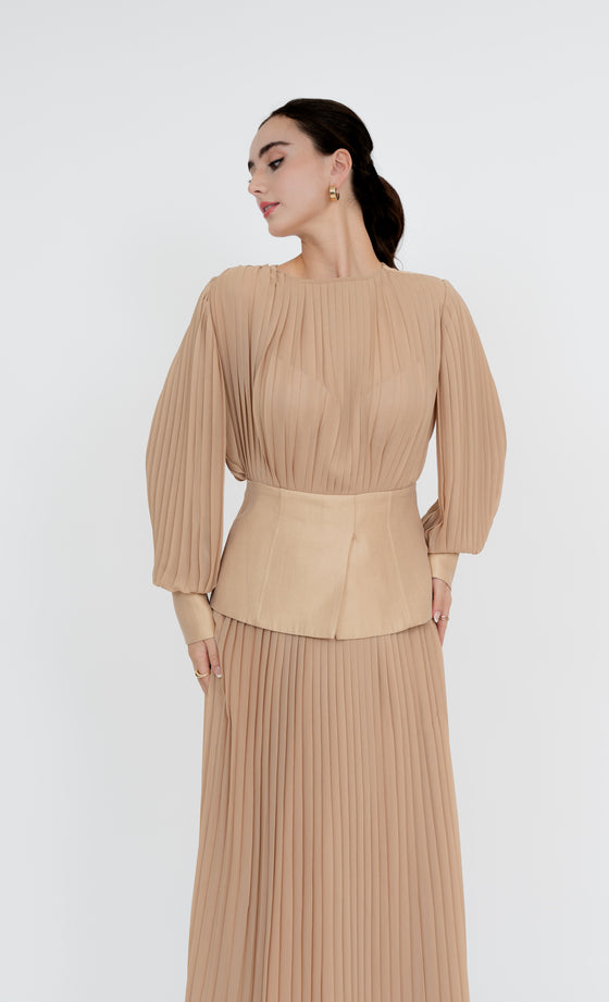 Mont Kiara Top and Skirt in Hazelnut