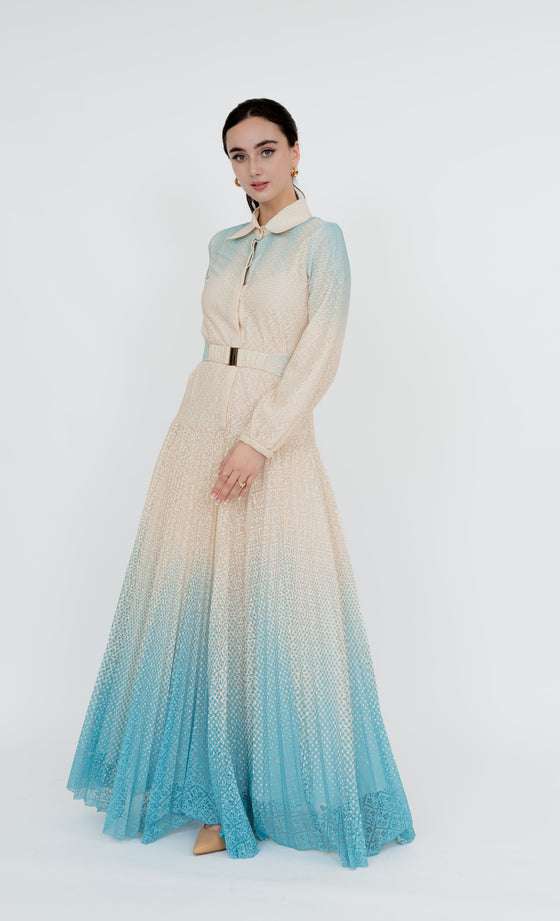 Perdana Botanical Dress in Aqua Cream