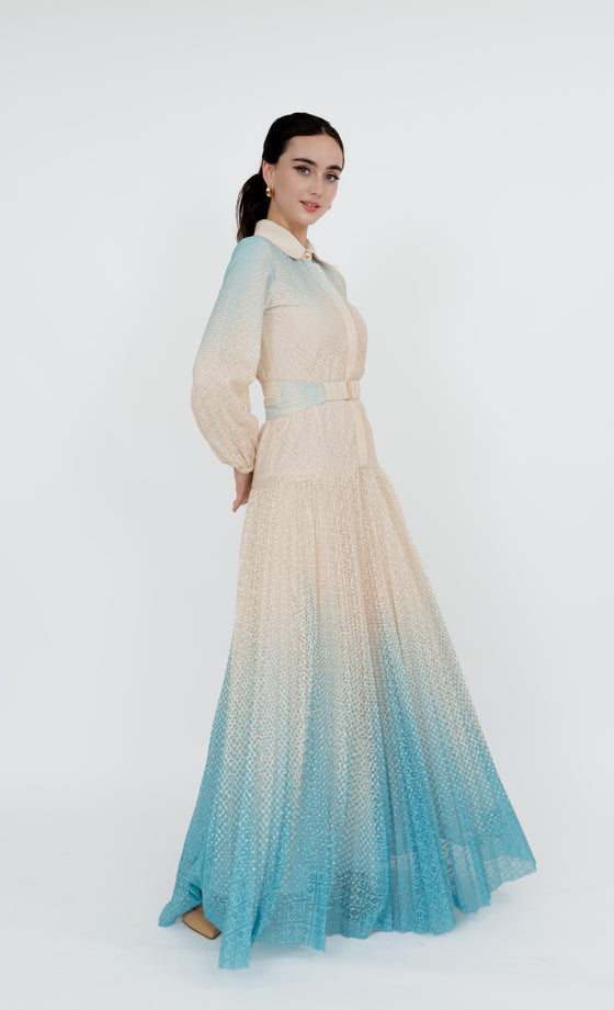 Perdana Botanical Dress in Aqua Cream