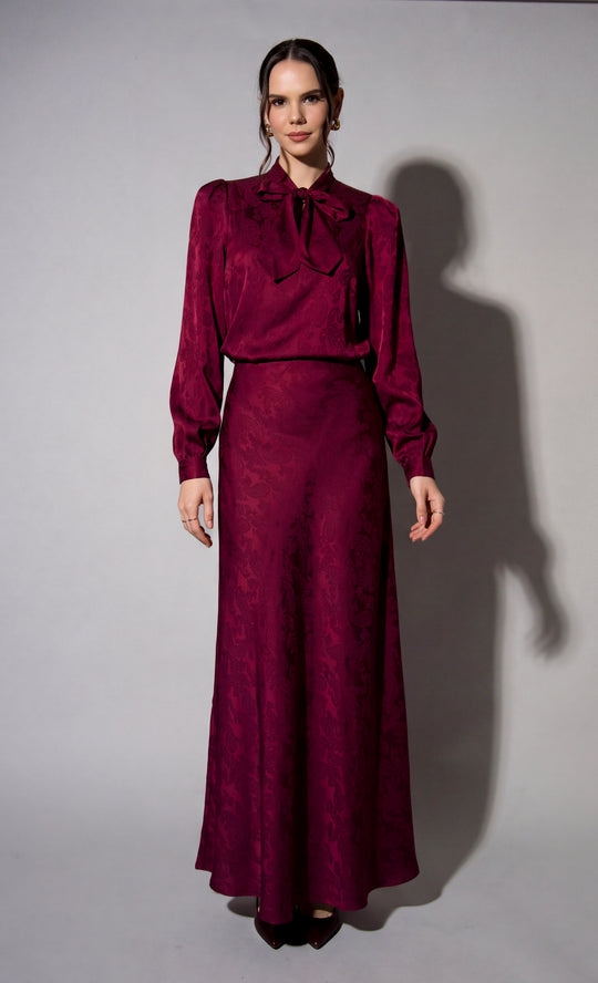 Divina Flared Skirt  in Merlot Red