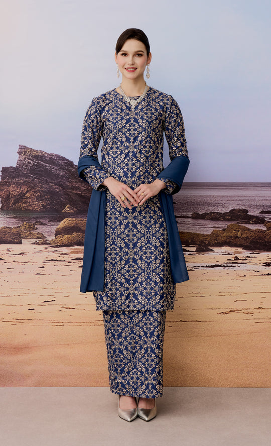 Centred Kurung in Navy Blue