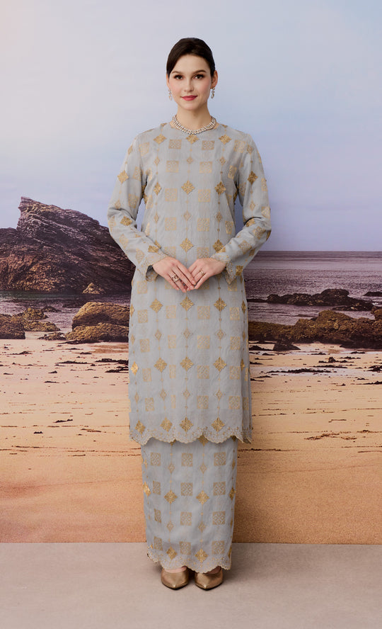 Grounded Kurung in Haze Blue