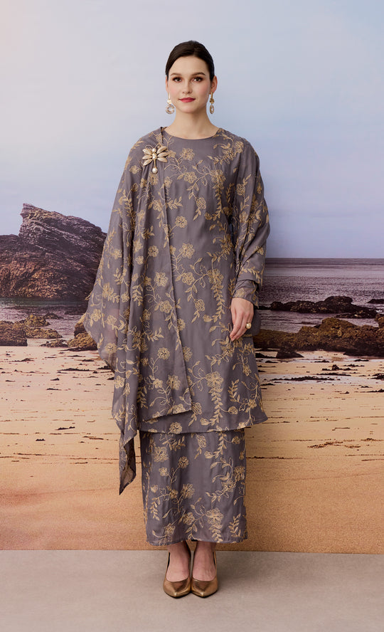 Earth Kurung in Steel Grey
