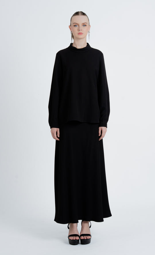 Kepong Flared Skirt in Jet Black