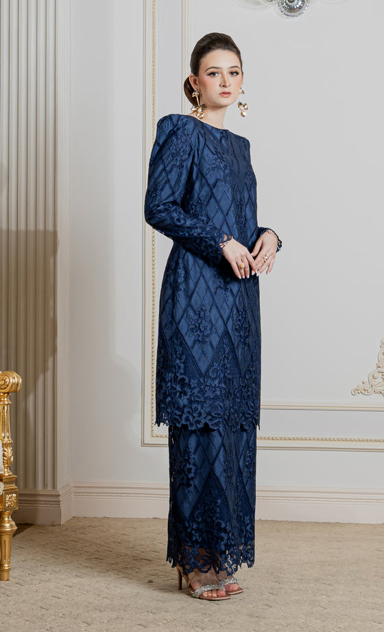 Finesse Kurung in Midnight Blue