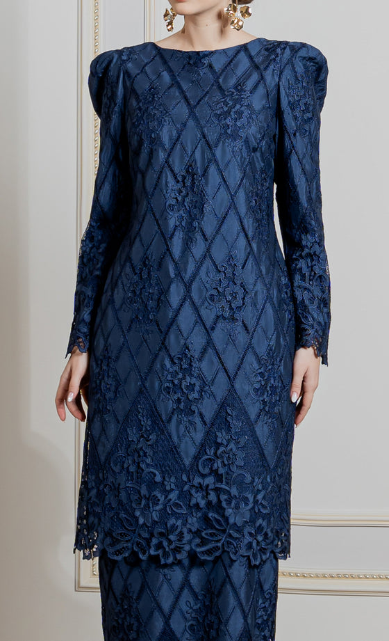 Finesse Kurung in Midnight Blue