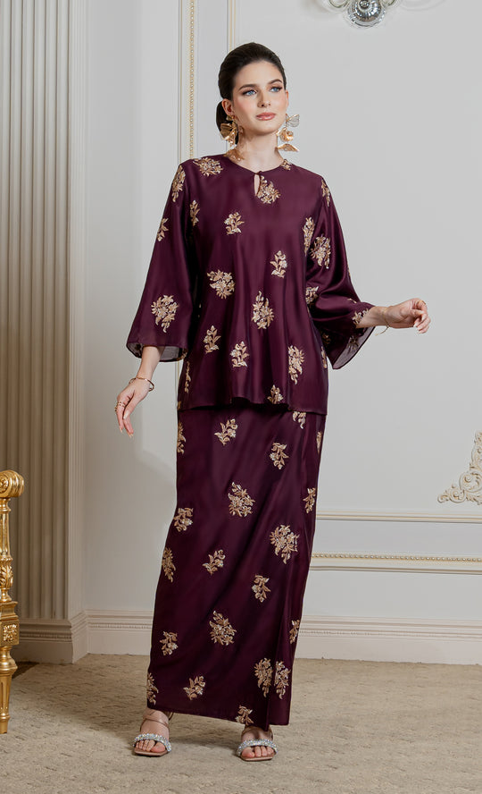 Eternal Kurung Kedah in Mauve Wine