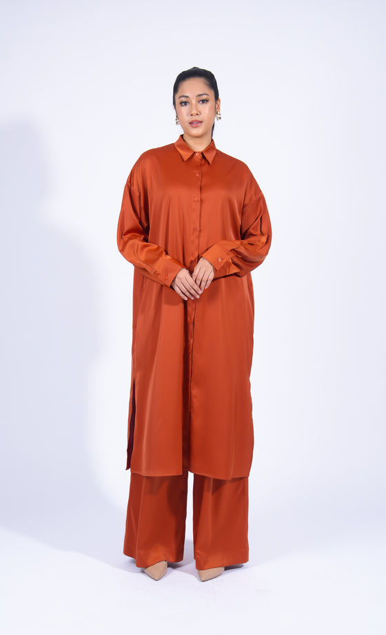 Miss Plush Oversized Shirt in Rust Orange