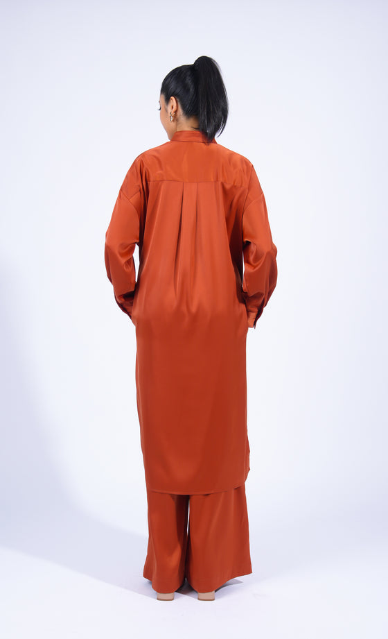 Miss Plush Oversized Shirt in Rust Orange