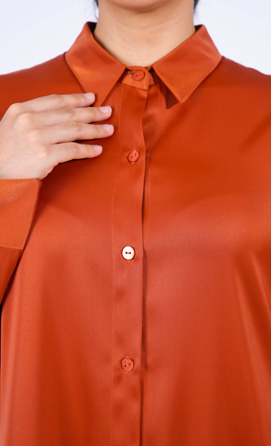 Miss Plush Oversized Shirt in Rust Orange