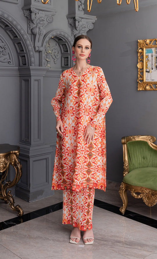 Miss Classy Kurung in Ikat Orange