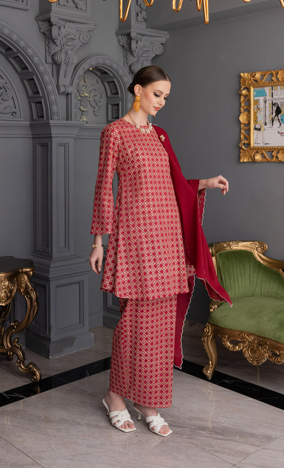 Revive Kurung in Raspberry Red