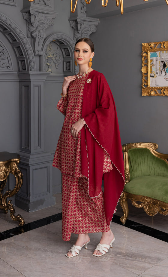 Revive Kurung in Raspberry Red
