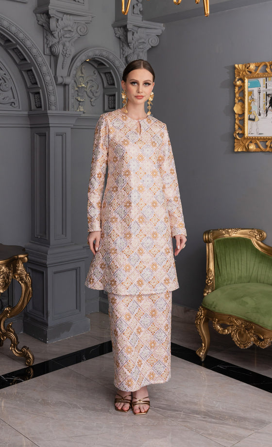 Allure Embroidery Kurung in Pink Tulle
