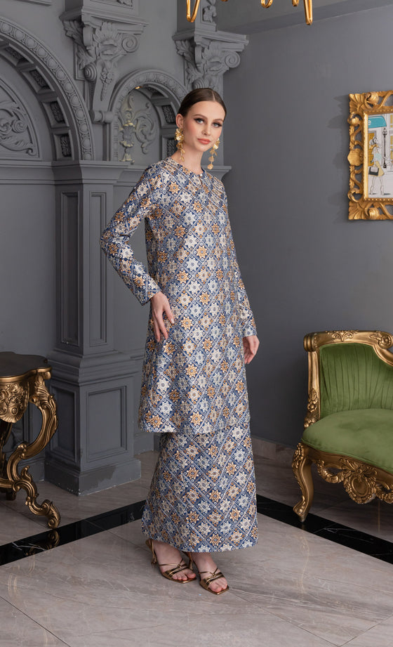Allure Embroidery Kurung in Classic Blue