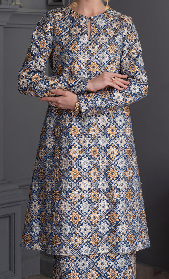 Allure Embroidery Kurung in Classic Blue
