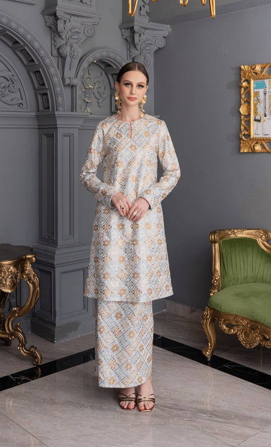 Allure Embroidery Kurung in Powder Blue