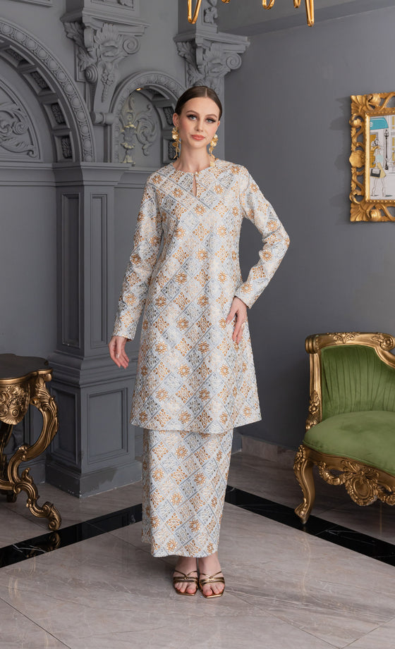 Allure Embroidery Kurung in Powder Blue