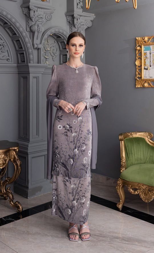 Miss Lush Kurung in Floral Grey