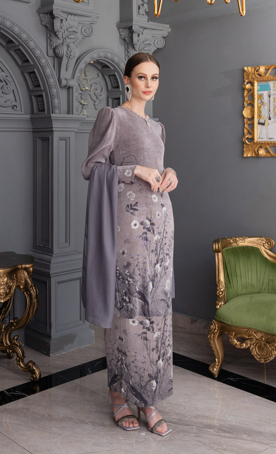 Miss Lush Kurung in Floral Grey