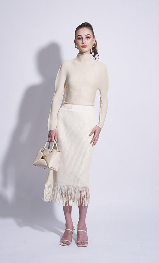 Miss Swell Fringe Skirt in Creme Brulee