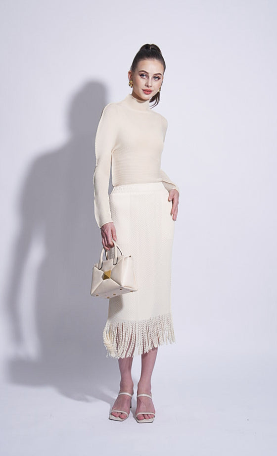 Miss Swell Fringe Skirt in Creme Brulee