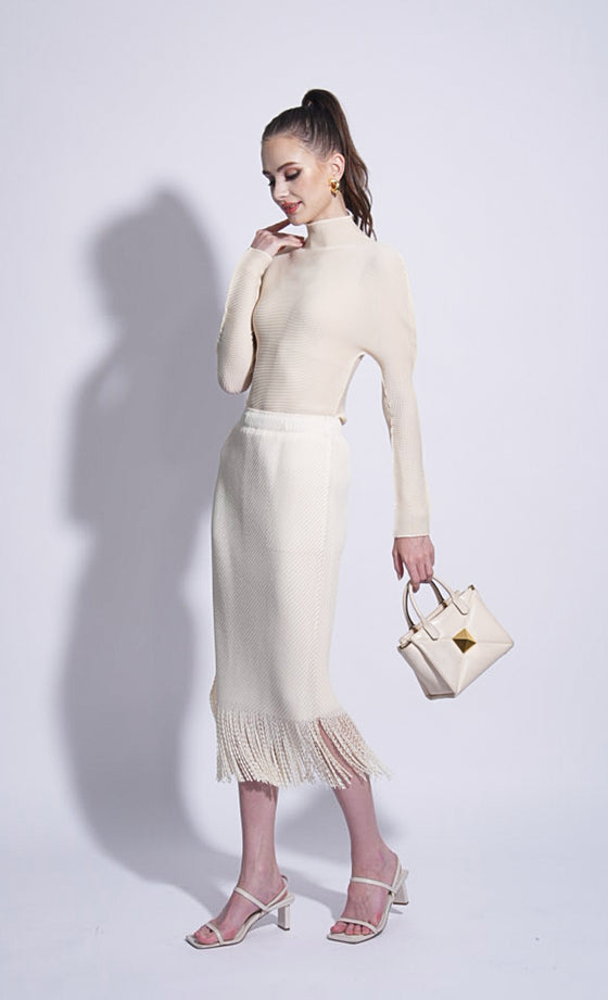 Miss Swell Fringe Skirt in Creme Brulee