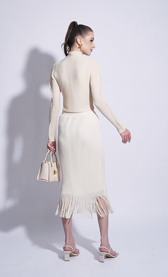 Miss Swell Fringe Skirt in Creme Brulee