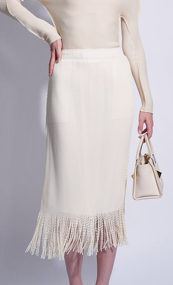 Miss Swell Fringe Skirt in Creme Brulee