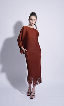  Miss Swell Fringe Skirt in Sienna Brown