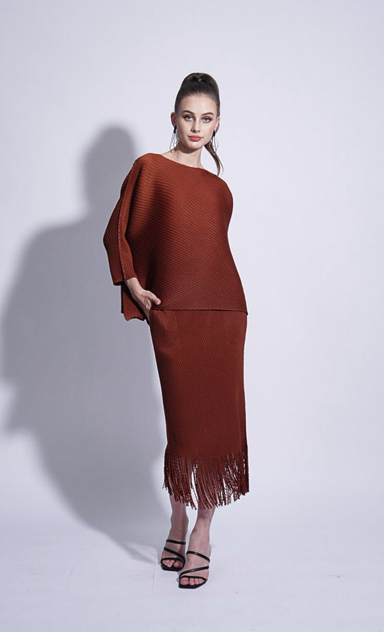 Miss Swell Fringe Skirt in Sienna Brown