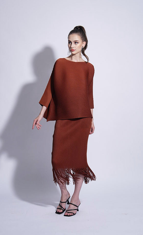 Miss Swell Fringe Skirt in Sienna Brown