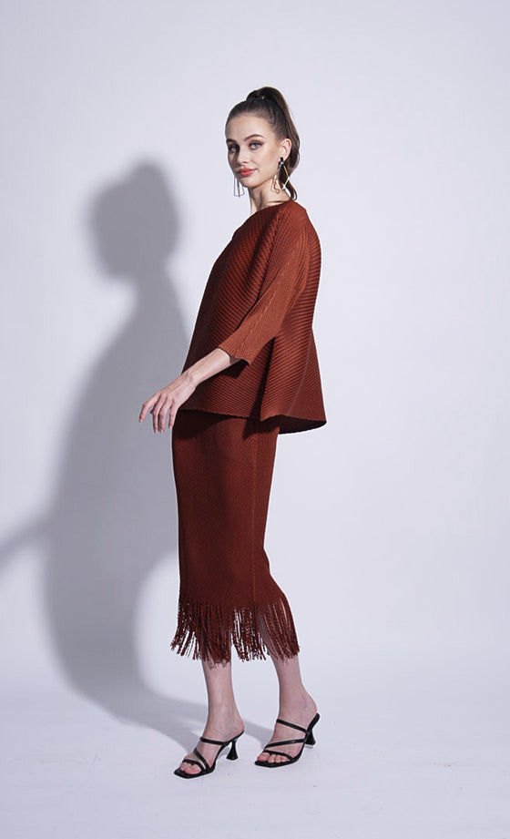 Miss Swell Fringe Skirt in Sienna Brown