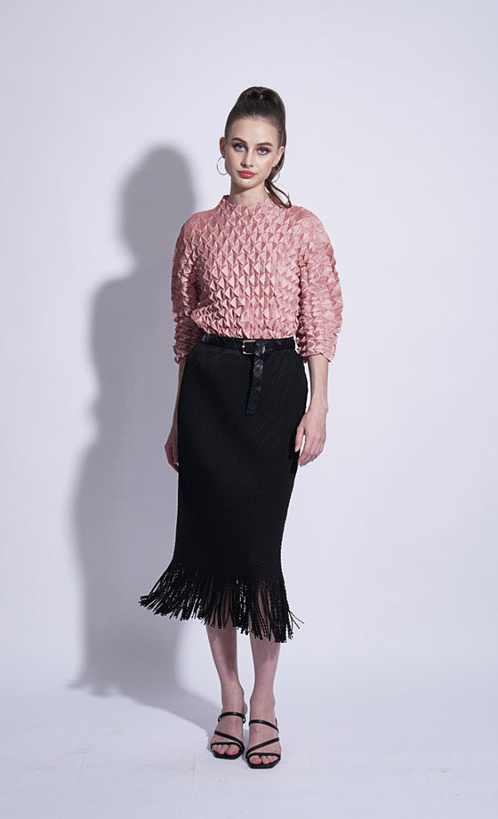 Miss Swell Fringe Skirt in Jet Black