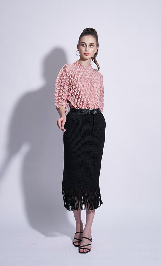 Miss Swell Fringe Skirt in Jet Black