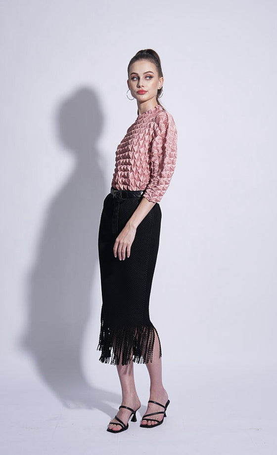 Miss Swell Fringe Skirt in Jet Black