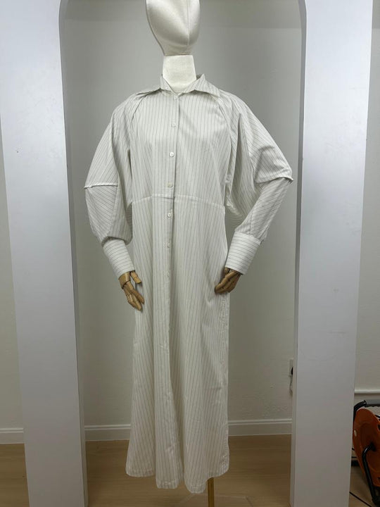 Emery Puff Dress in Stripe White