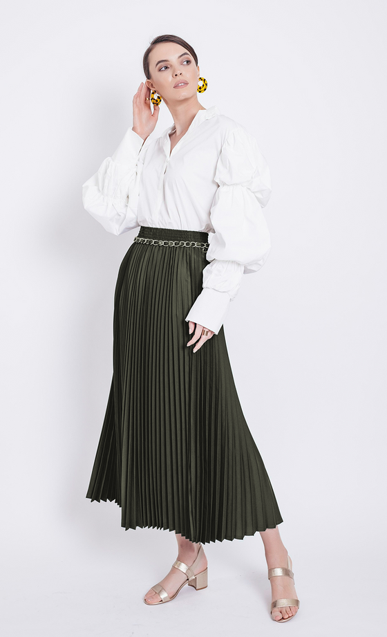 Nayla Pleated Skirt in Army Green