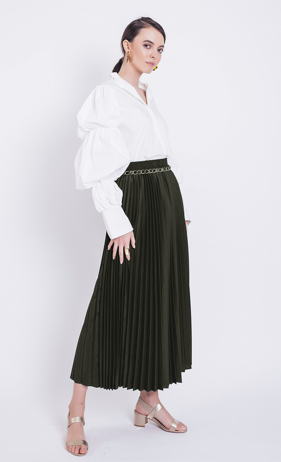 Nayla Pleated Skirt in Army Green