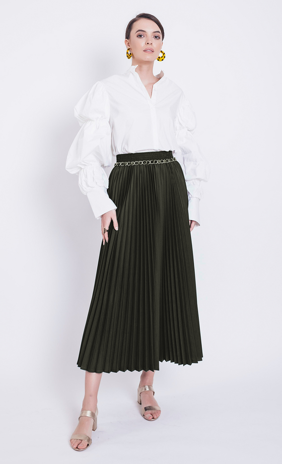 Nayla Pleated Skirt in Army Green