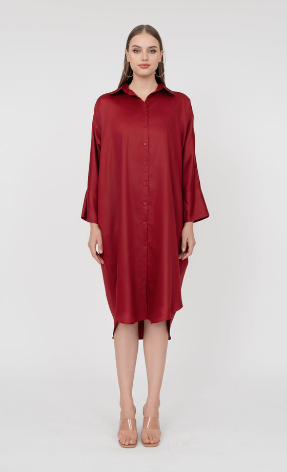 Ophelia Oversized Shirt in Red Dahlia