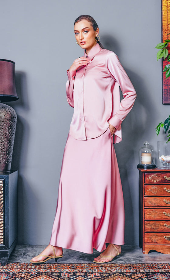 Daphne Satin Skirt in Blush Pink